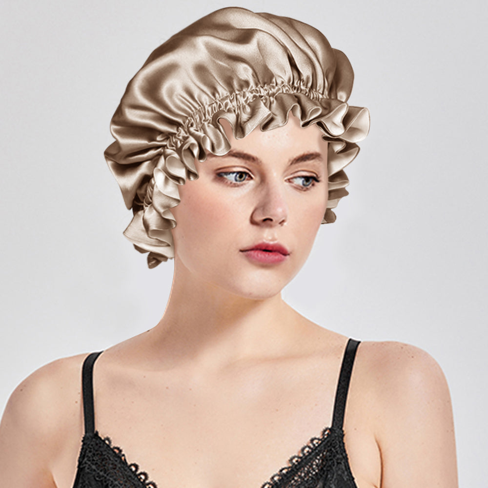 Olesilk 19 Momme Light Coffee Mulberry Silk Sleep Cap Hair Beauty Orgainc Silk Bonnet