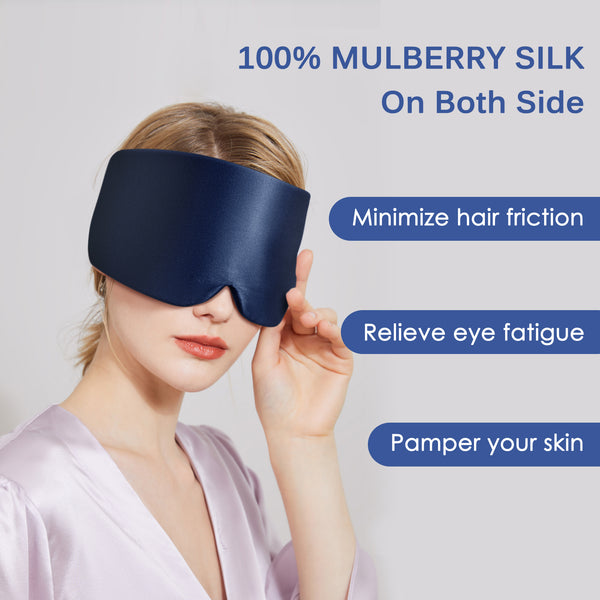 Olesilk 100% Mulberry Silk Sleep Mask Navy Blue Large Size Silk Eye Mask