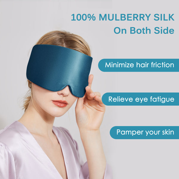 Olesilk 100% Mulberry Silk Sleep Mask Peacock Blue Large Size