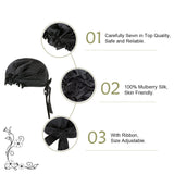 Olesilk 19 Momme 100% Pure Mulberry Silk Night Cap for Sleeping With Elastic Band & Elegant Ribbon