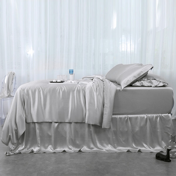 Olesilk 19 Momme 5 Pieces Silk 100% Pure Mulberry Silk Bedding Sets ( 1 Duvet Cover + 1 Flat Sheet + 1 Fitted Sheet + 2 Zipper Pillowcases )