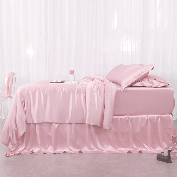 Olesilk 19 Momme 5 Pieces Silk 100% Pure Mulberry Silk Bedding Sets ( 1 Duvet Cover + 1 Flat Sheet + 1 Fitted Sheet + 2 Zipper Pillowcases )
