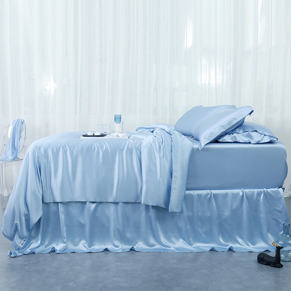 Olesilk 19 Momme 5 Pieces Silk 100% Pure Mulberry Silk Bedding Sets ( 1 Duvet Cover + 1 Flat Sheet + 1 Fitted Sheet + 2 Zipper Pillowcases )