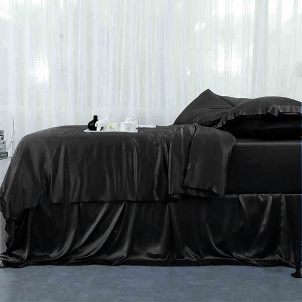 Olesilk 19 Momme 5 Pieces Silk 100% Pure Mulberry Silk Bedding Sets ( 1 Duvet Cover + 1 Flat Sheet + 1 Fitted Sheet + 2 Zipper Pillowcases )