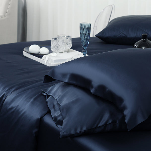 Olesilk 19 Momme 5 Pieces Silk 100% Pure Mulberry Silk Bedding Sets ( 1 Duvet Cover + 1 Flat Sheet + 1 Fitted Sheet + 2 Zipper Pillowcases )