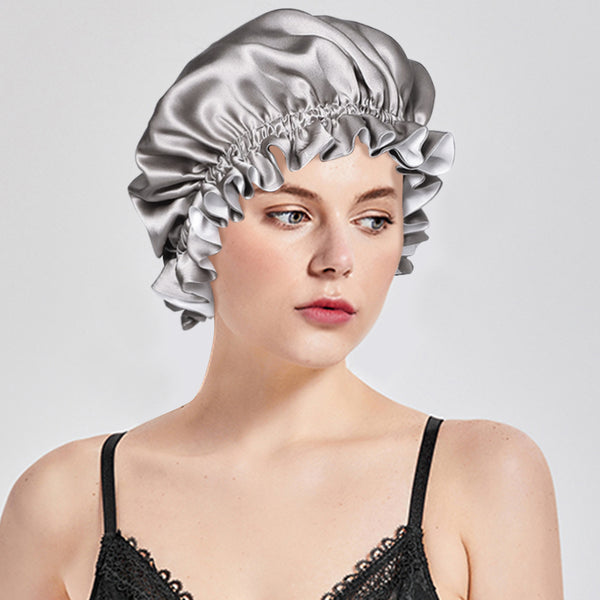 Olesilk 19 Momme Silver Grey Mulberry Silk Sleep Cap Hair Beauty Orgainc Silk Bonnet