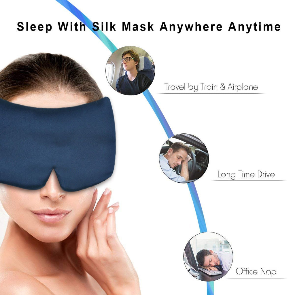 Olesilk 100% Mulberry Silk Sleep Mask Navy Blue Large Size Silk Eye Ma –  OLESILK