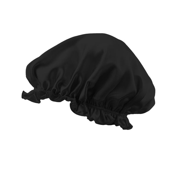 Olesilk 19 Momme Black Color Silk Night Cap For Beautiful Hair With Flabala Detailing