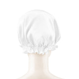 Olesilk 19 Momme White Color Silk Night Cap For Beautiful Hair With Flabala Detailing