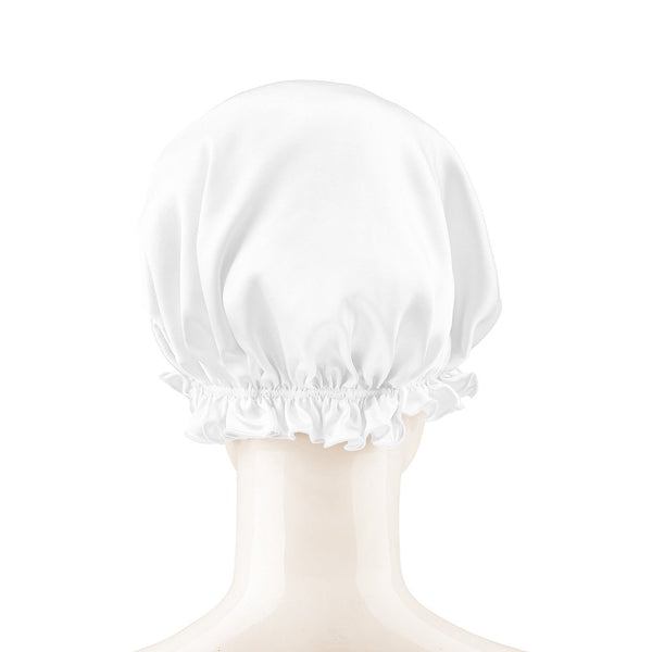 Olesilk 19 Momme White Color Silk Night Cap For Beautiful Hair With Flabala Detailing