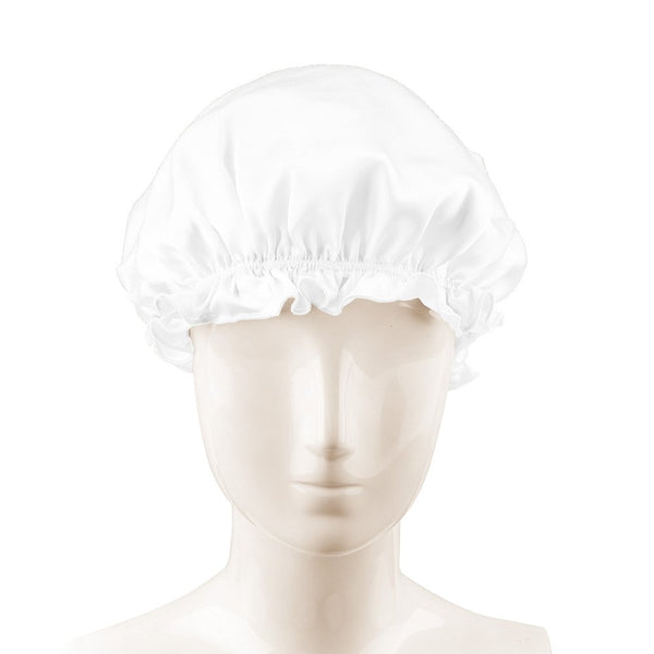 Olesilk 19 Momme White Color Silk Night Cap For Beautiful Hair With Flabala Detailing