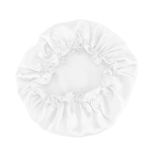 Olesilk 19 Momme White Color Silk Night Cap For Beautiful Hair With Flabala Detailing