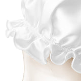 Olesilk 19 Momme White Color Silk Night Cap For Beautiful Hair With Flabala Detailing