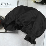Olesilk 19 Momme Black Color Silk Night Cap For Beautiful Hair With Flabala Detailing
