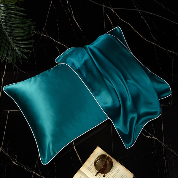 Olesilk 19 Momme Solid Color Silk Pillowcase Envelope Closure with Contrast Color Silk Trim
