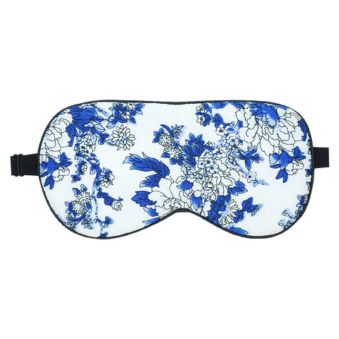 Olesilk Blue Mood Silk Eye Mask Blindfold with Double Layer Silk Filling & Blue and White Printing