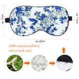Olesilk Blue Mood Silk Eye Mask Blindfold with Double Layer Silk Filling & Blue and White Printing