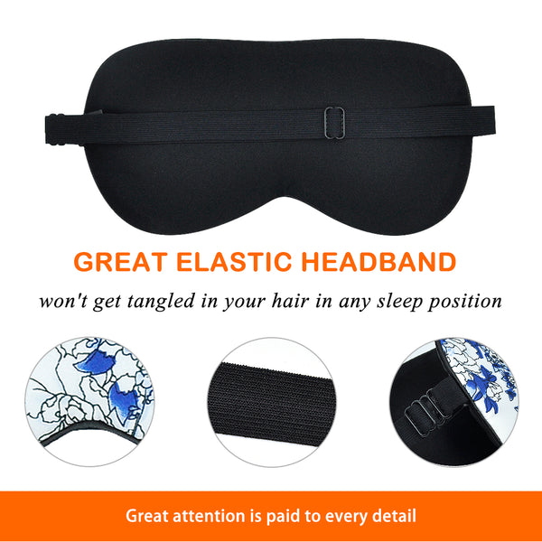 Olesilk Blue Mood Silk Eye Mask Blindfold with Double Layer Silk Filling & Blue and White Printing