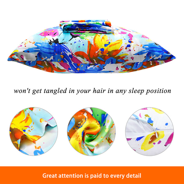 Olesilk Crayon Childhood Printed Silk Pillowcase for Hair and Skin Abstract Colorful Printing with Hidden Zipper