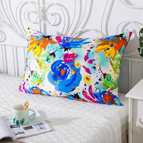 Olesilk Crayon Childhood Printed Silk Pillowcase for Hair and Skin Abstract Colorful Printing with Hidden Zipper