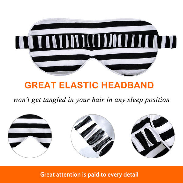 Olesilk Silk Eye Mask Black Stripe Front with Double Layer Silk Filling