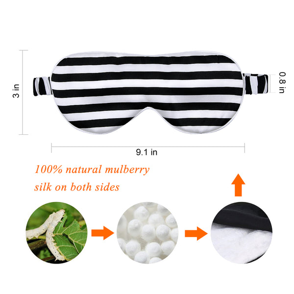 Olesilk Silk Eye Mask Black Stripe Front with Double Layer Silk Filling