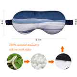Olesilk Silk Eye Mask Blue Printing Front with Double Layer Silk Filling