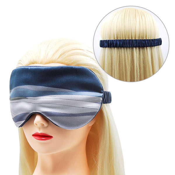 Olesilk Silk Eye Mask Blue Printing Front with Double Layer Silk Filling