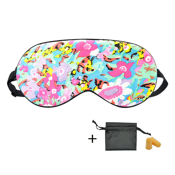 Olesilk Silk Eye Mask Colorful Floral Print with Double Layer Silk Filling