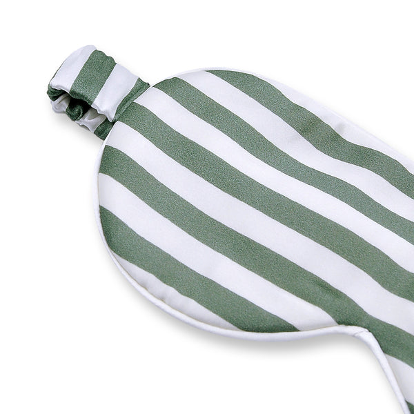 Olesilk Silk Eye Mask Green Stripe Front with Double Layer Silk Filling