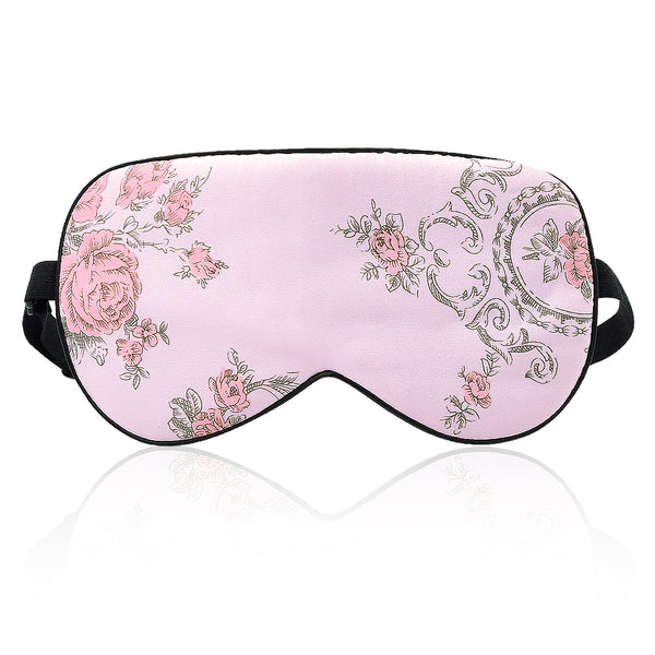 Olesilk Silk Eye Mask Pink Rose Flower Print with Double Layer Silk Filling