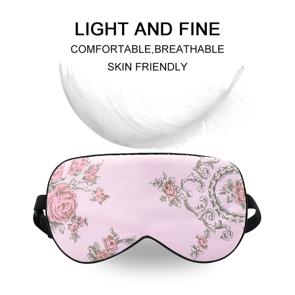 Olesilk Silk Eye Mask Pink Rose Flower Print with Double Layer Silk Filling