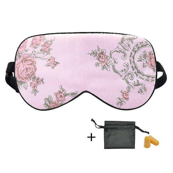 Olesilk Silk Eye Mask Pink Rose Flower Print with Double Layer Silk Filling