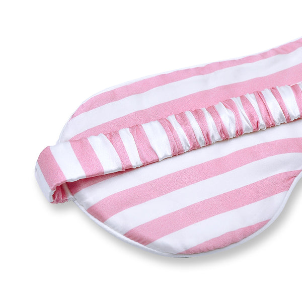 Olesilk Silk Eye Mask Pink Stripe Front with Double Layer Silk Filling