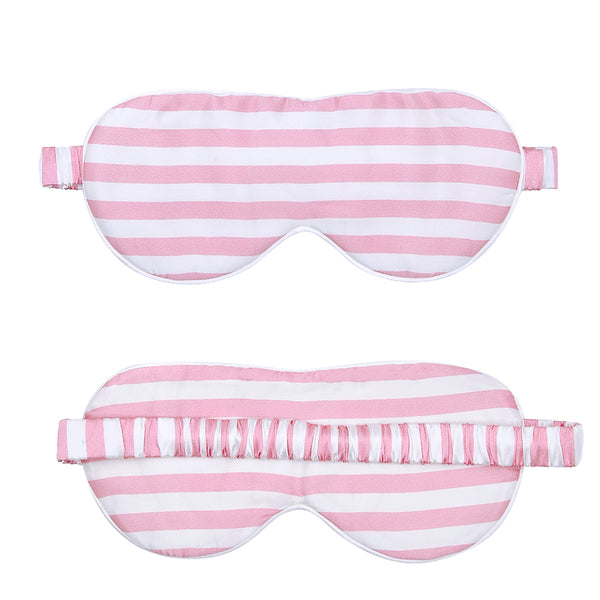 Olesilk Silk Eye Mask Pink Stripe Front with Double Layer Silk Filling