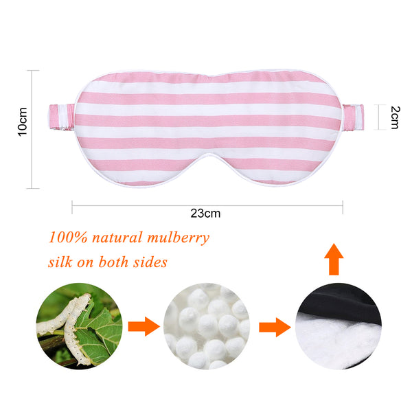 Olesilk Silk Eye Mask Pink Stripe Front with Double Layer Silk Filling