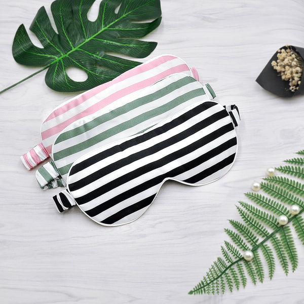 Olesilk Silk Eye Mask Black Stripe Front with Double Layer Silk Filling