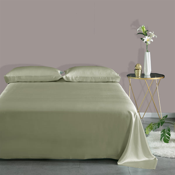 Olesilk 22 Momme 3 Pieces 100% Pure Mulberry Silk Bedding Set  ( 1 Flat Sheet + 1 Fitted Sheet + 1 Oxford Pillowcase)