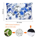 Olesilk Midnight Blue Printed Silk Pillowcase for Hair and Skin Blue Follower Printing with Hidden Zipper